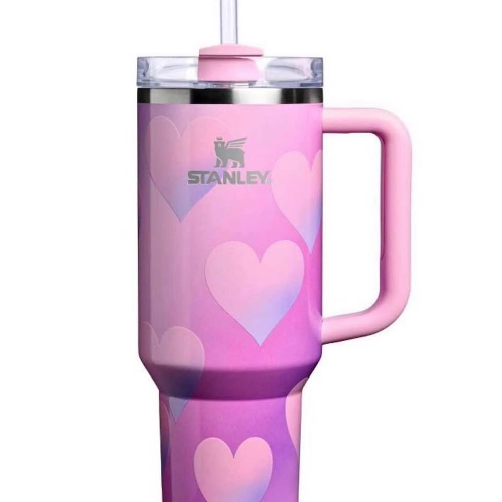 Stanley Pink Heart Mug Tumbler with Handle and Straw Lid